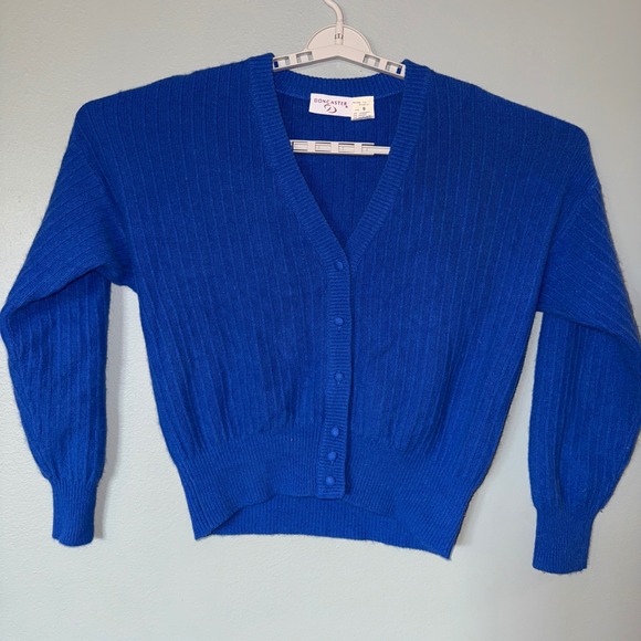 Doncaster Womens Cardigan Sweater Size S Blue Lambswool Angora Blend Made Italy - Picture 1 of 7